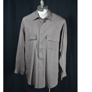 Vintage I Magnin Taupe Silk Button Up Shirt - L